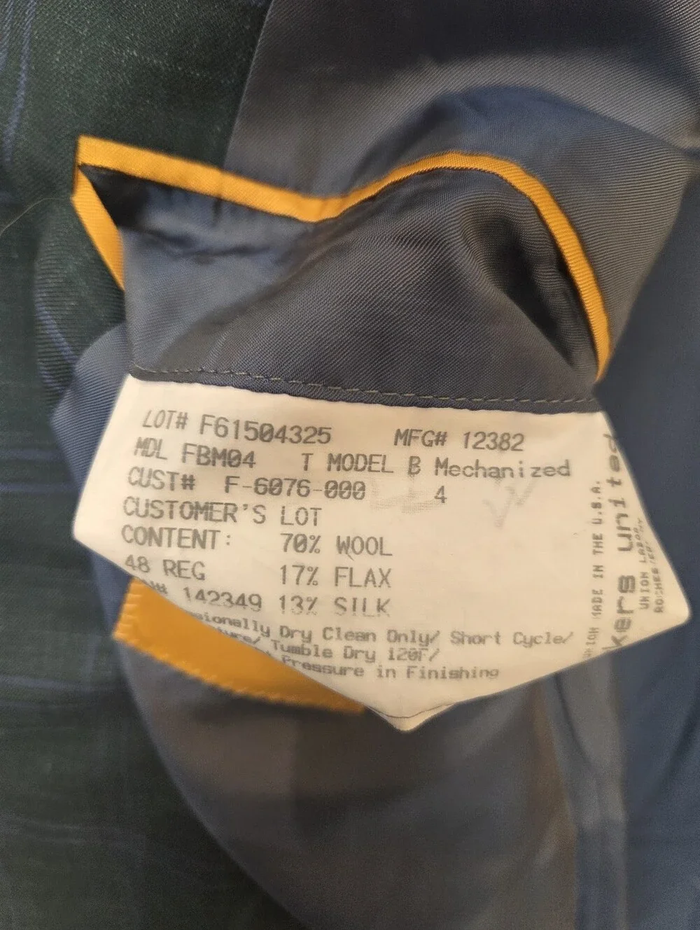 Hickey Freeman New York 48R Teal Plaid Sport Coat Wool Flax Silk USA